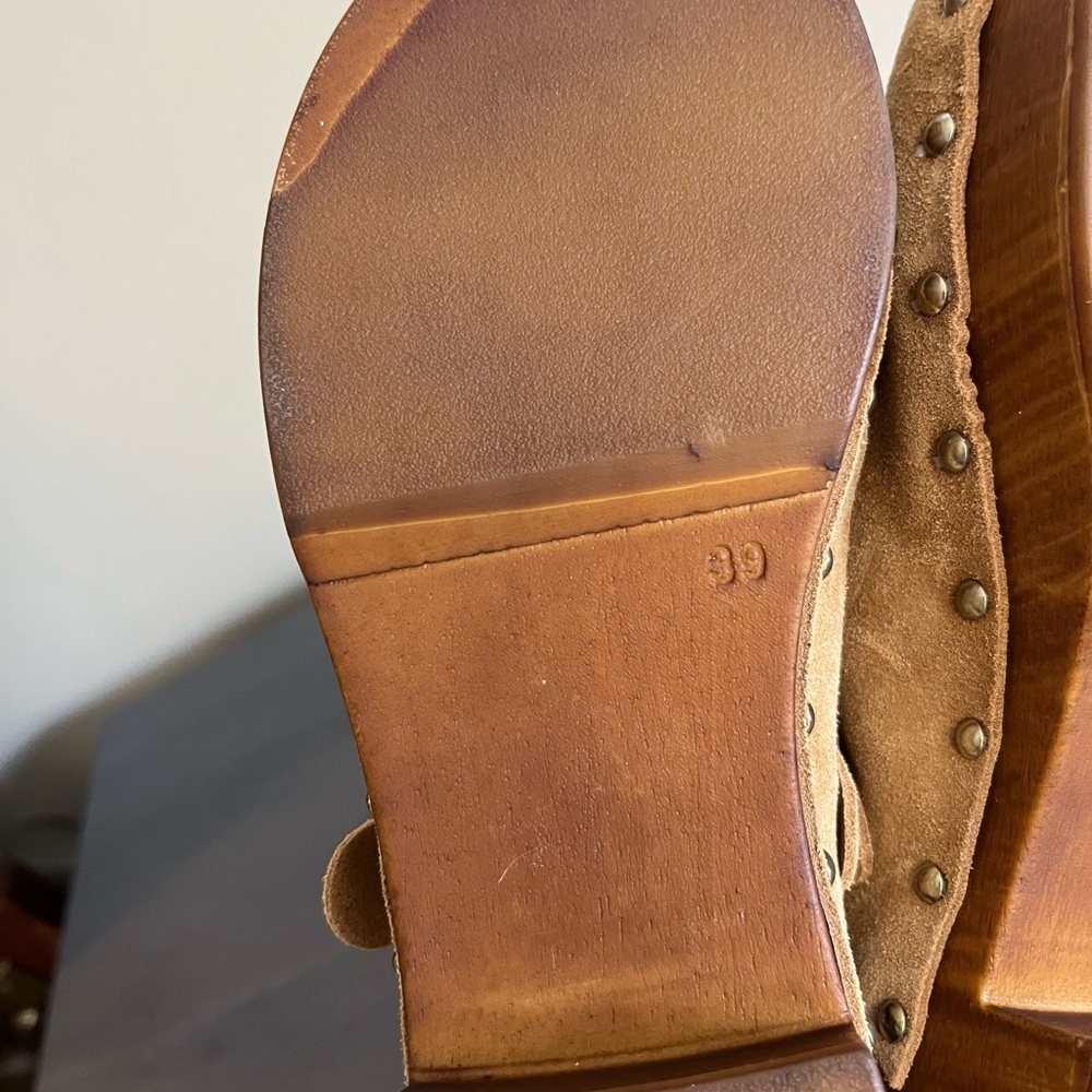 Avellini Made in Italy Suede And Wood Women's Camel Suede Clogs NEW - Picture 8 of 8
